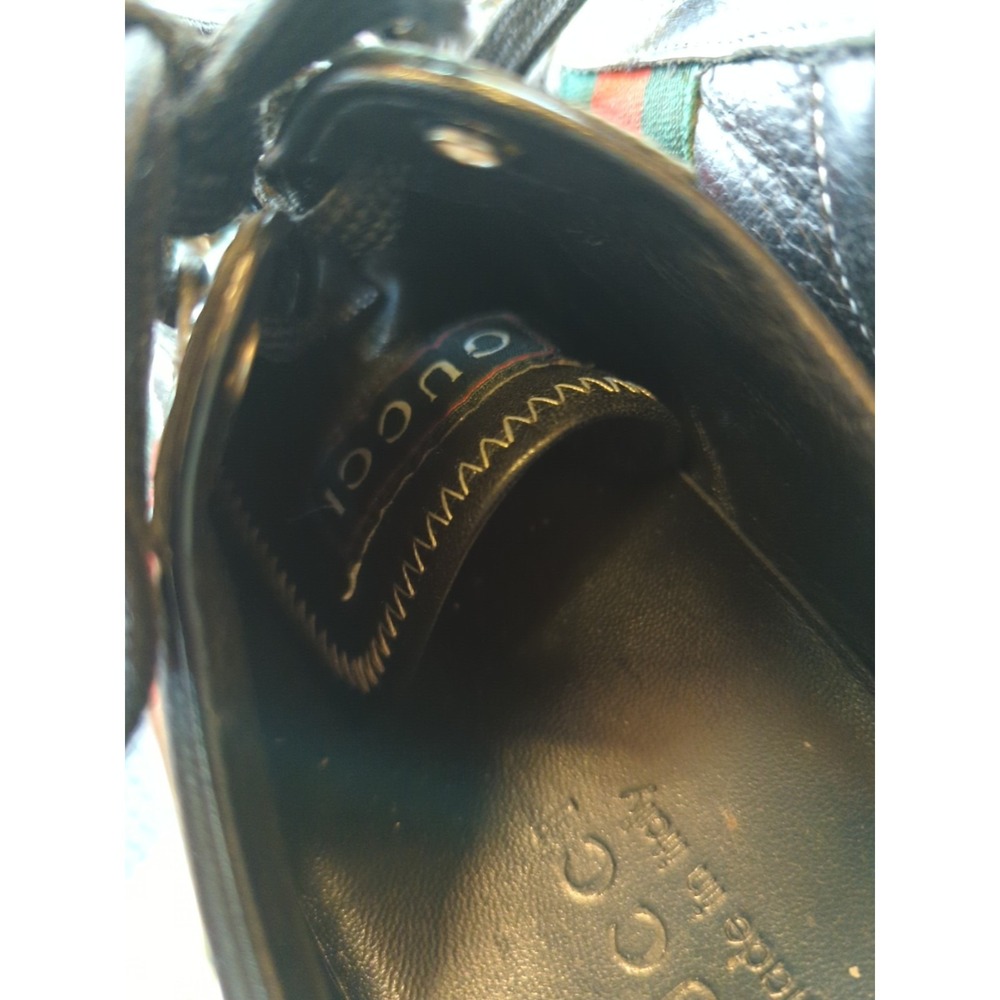 Gucci GG Web Stripe Sneakers Black Leather Size 8 US Low Top Lace-Up Trainer Box - Picture 10 of 16